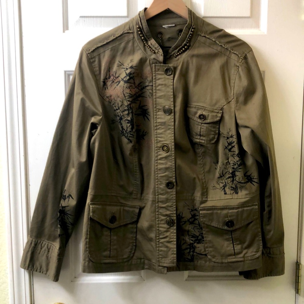 Torrid Olive Utility Jacket With Embroidered Deta… - image 1